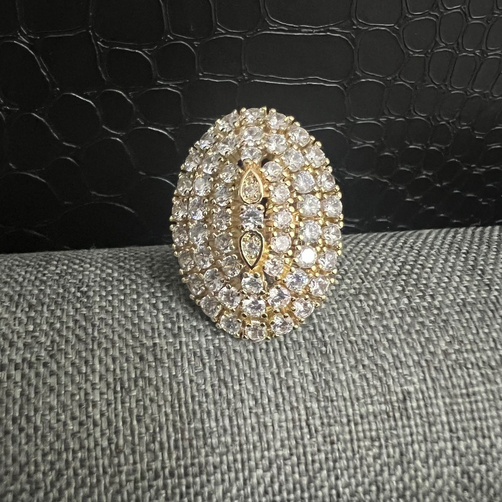 Gold Tone Cubic Zirconia Pave Oval Statement Cocktail Ring Size 6 Glamour